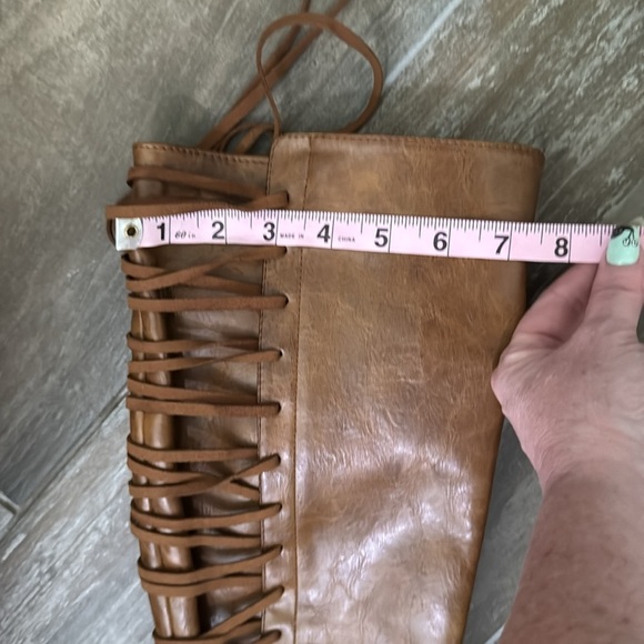 VENUS Tan Over the Knee Boots with Corset Lacing - Picture 10 of 11